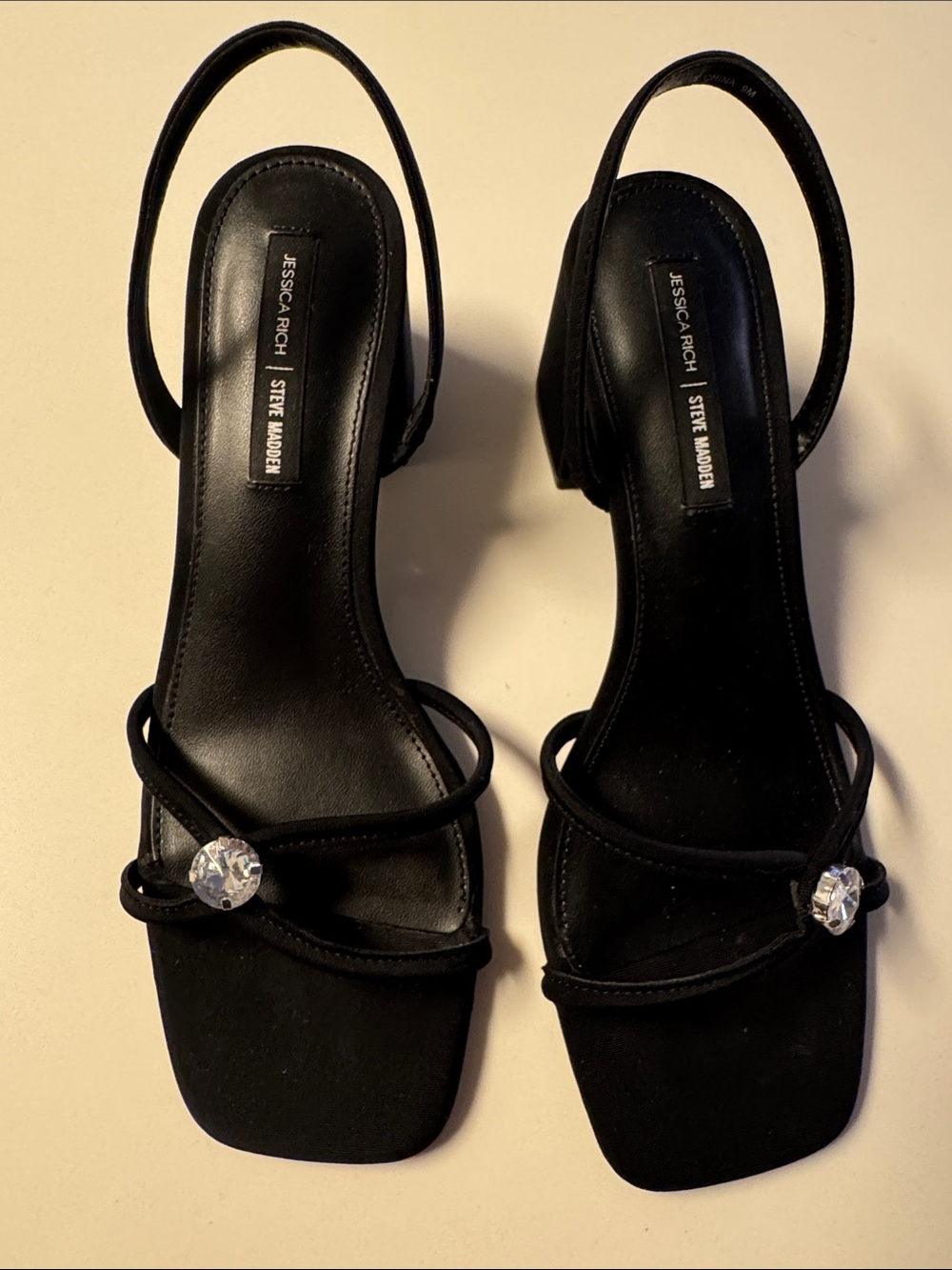Steve Madden Black Slingback Heels with Faceted Crystal Accent